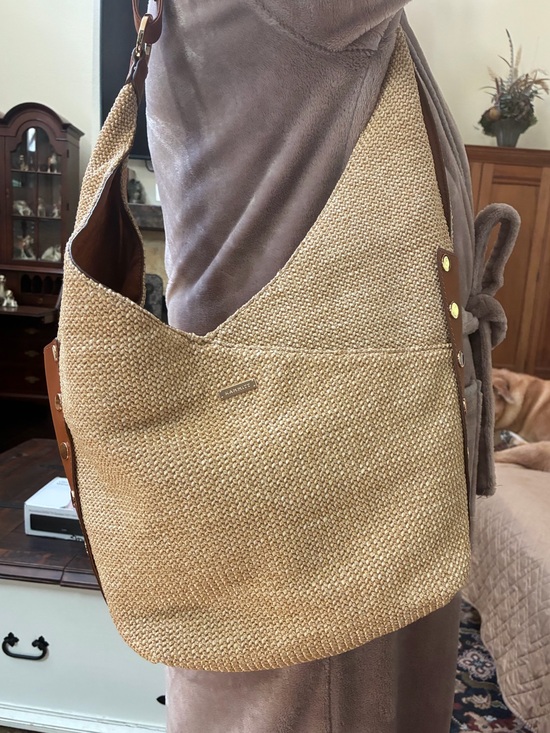Hammitt Handbags - Hammitt Woven Straw Shoulder Bag in Tan with Brown Leather Trim